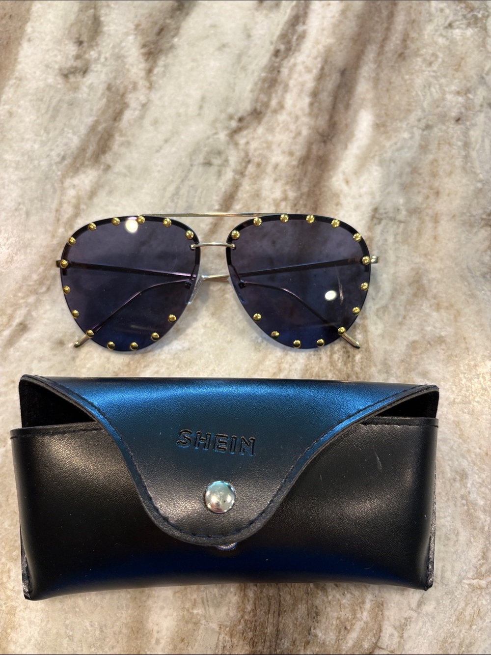 SHEIN Gold-Stud Aviator Sunglasses with Smoke Lenses